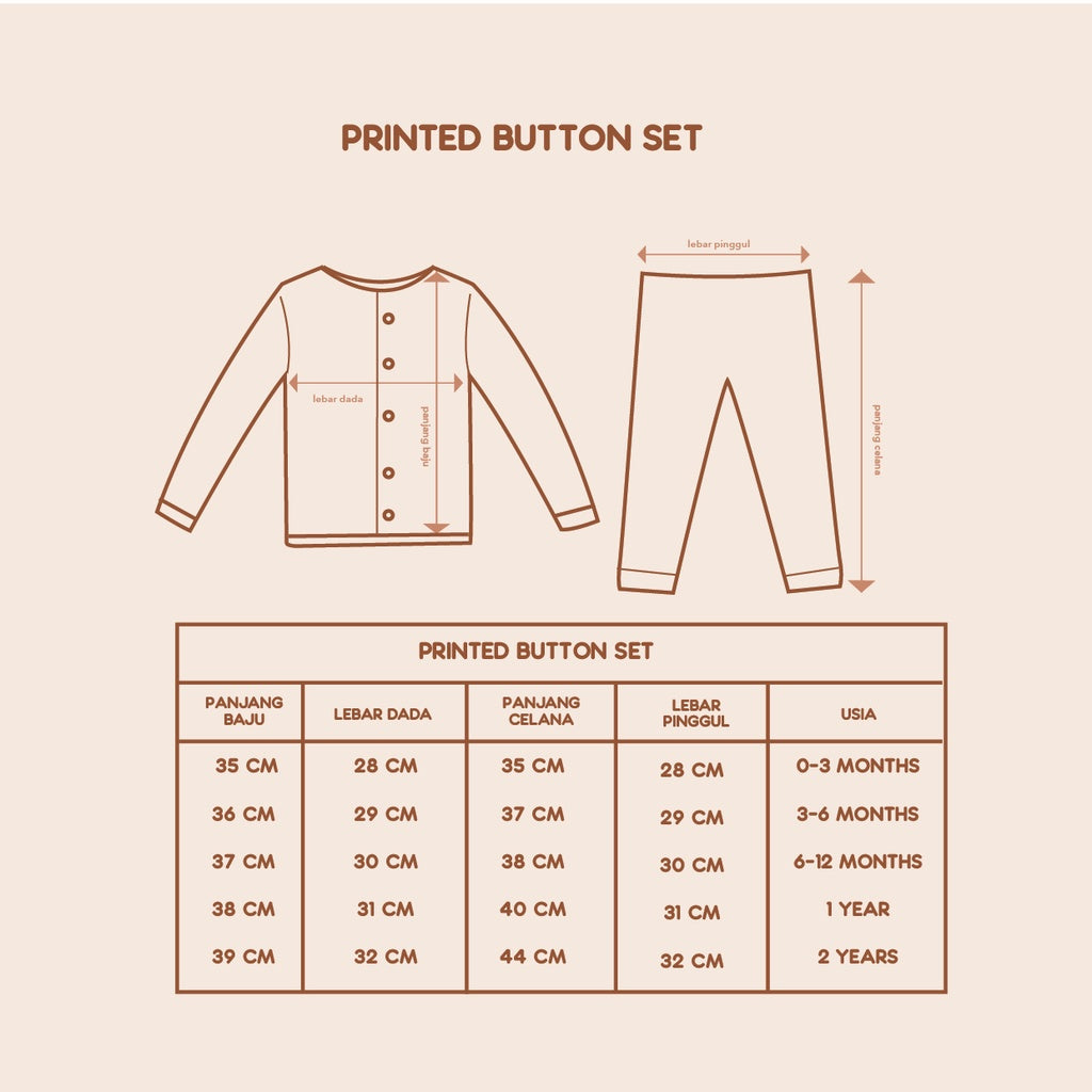 Piyama Anak - Printed Button Set (0-2 Tahun)