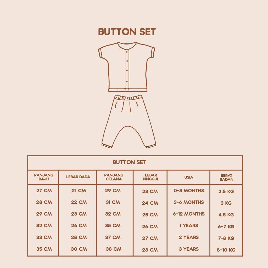 Piyama Anak - Button Set (0-3 Tahun) B